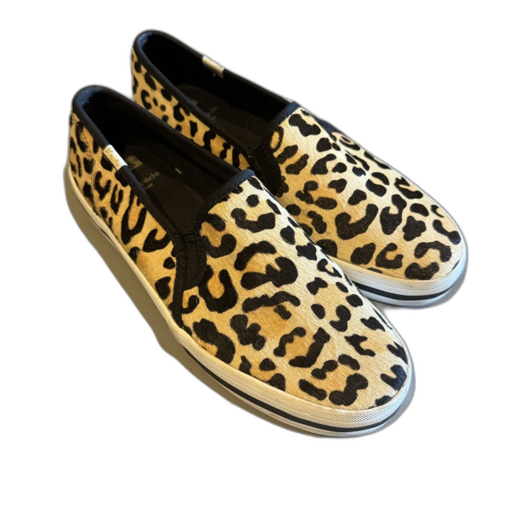 Kate Spade Keds Sneakers Leopard Calf Hair Slip On Animal Print Women sz 8